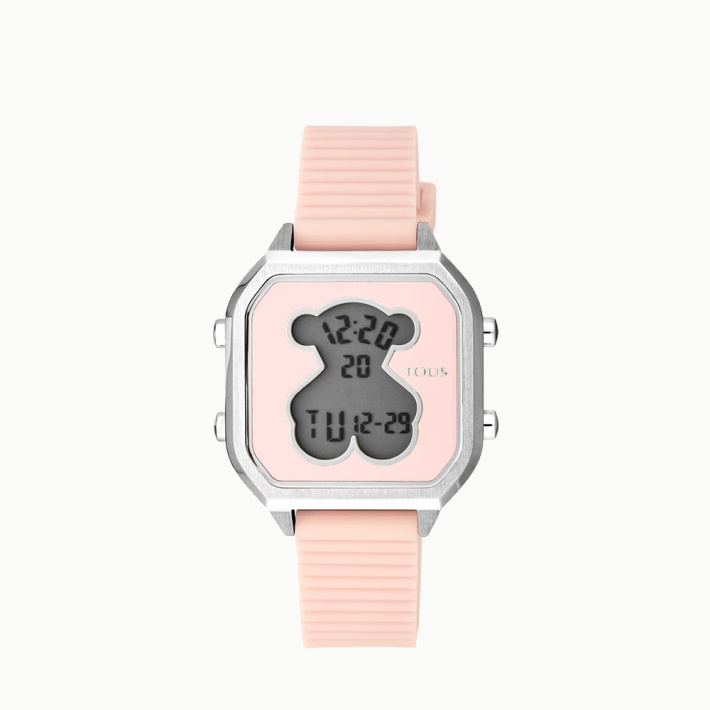 RELOJ TOUS D-BEAR TEEN SQUARE SS SILICONA ROSA