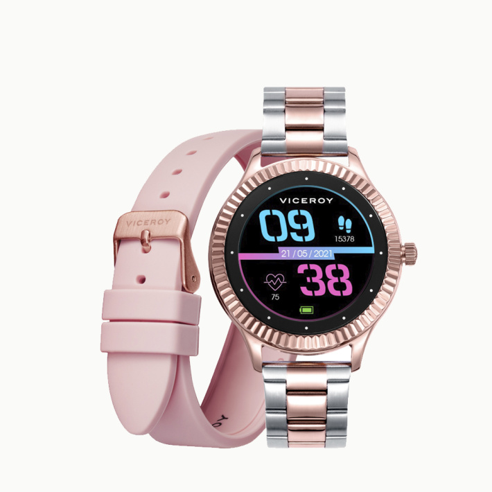 PACK RELOJ SMART ACERO IP ROSA BRAZALETE Y CORREA