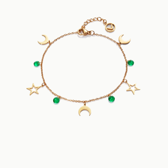 PULSERA ACERO DORADO LUNAS Y ESTRELLAS SRA FN