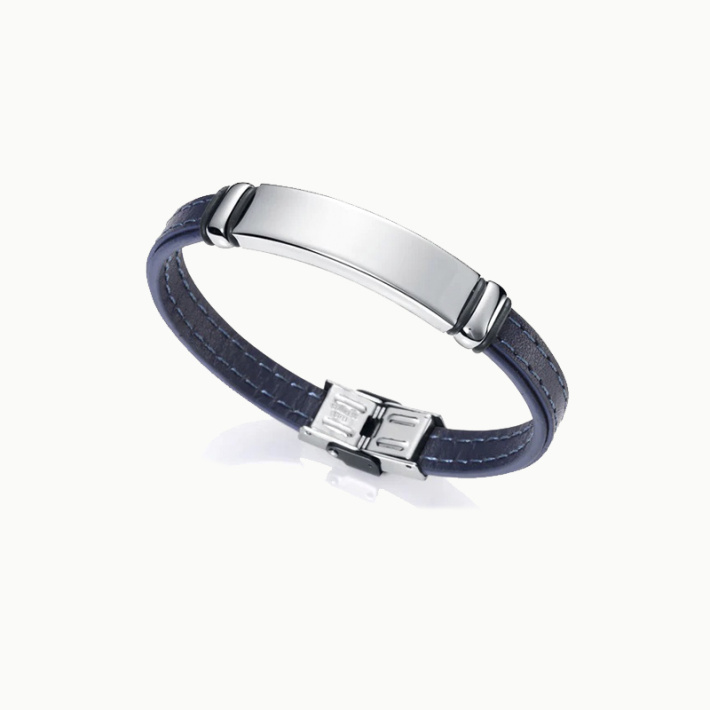 PULSERA ACERO DE PIEL Y PESPUNTE AZUL SR FASHIO